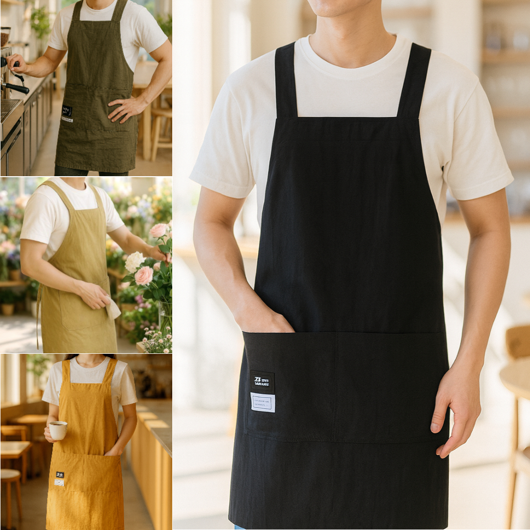 레바나 바스락 무지 원피스형 앞치마 주방 카페 방수 앞치마