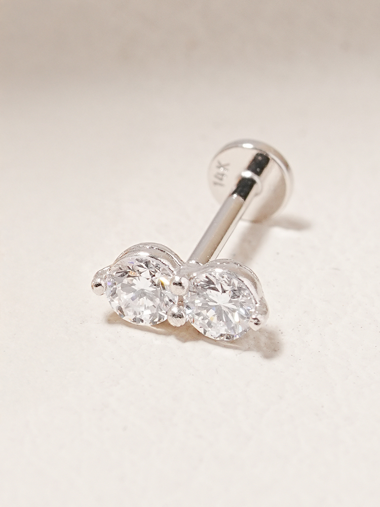[0.8mm]14K 인터널 랩 다이아몬드 투스톤 투웨이 라블렛 피어싱 귀걸이 - 상품 이미지