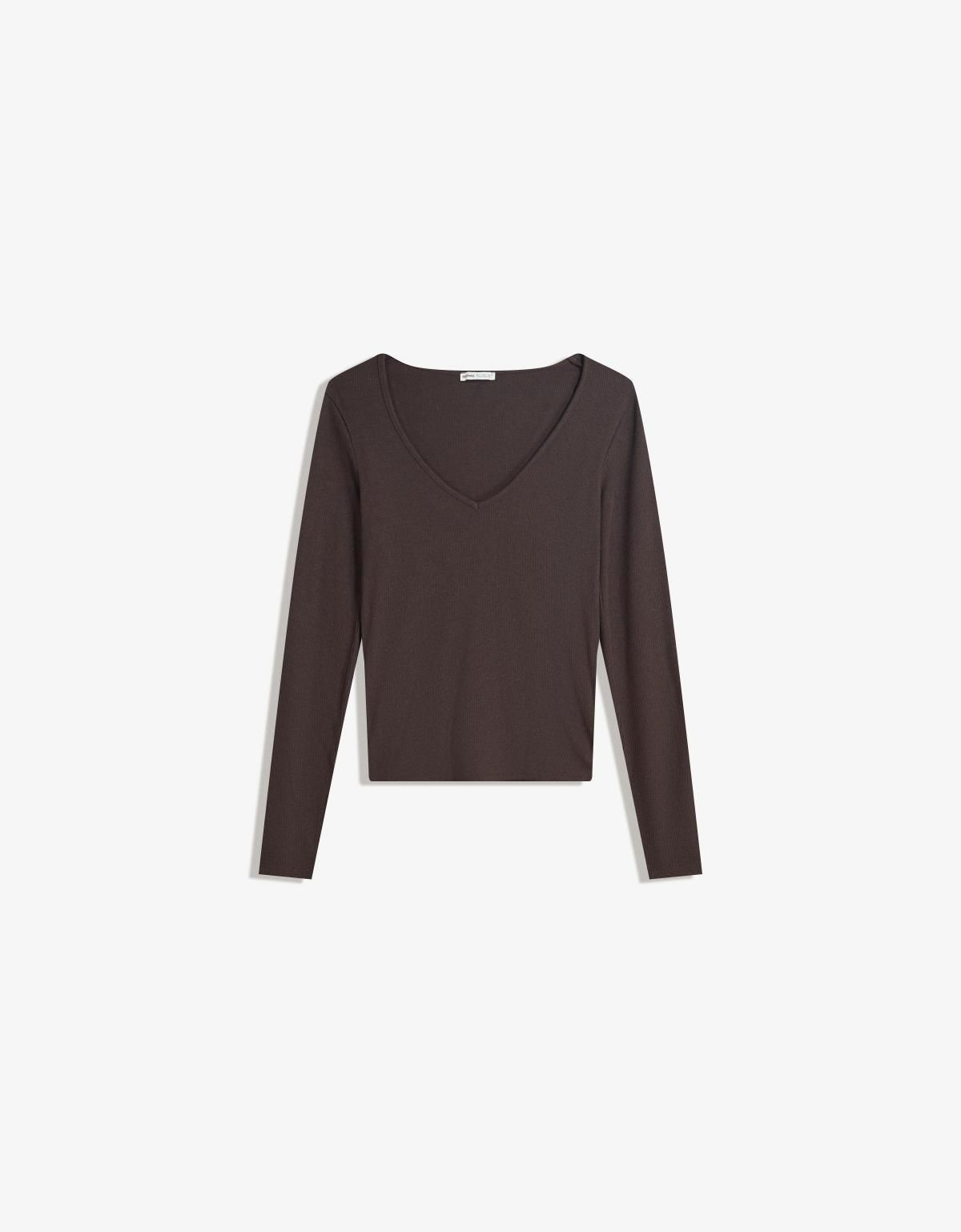 버쉬카 베이직 브이넥 긴팔 티셔츠 7543/205 BROWN - 상품 이미지