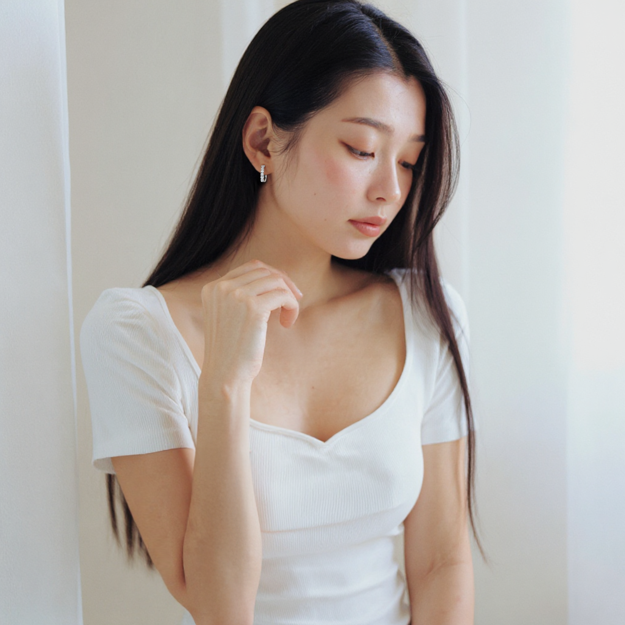 다이아몬드 1.7mm 18개 백금 귀걸이 - 상세 이미지 2