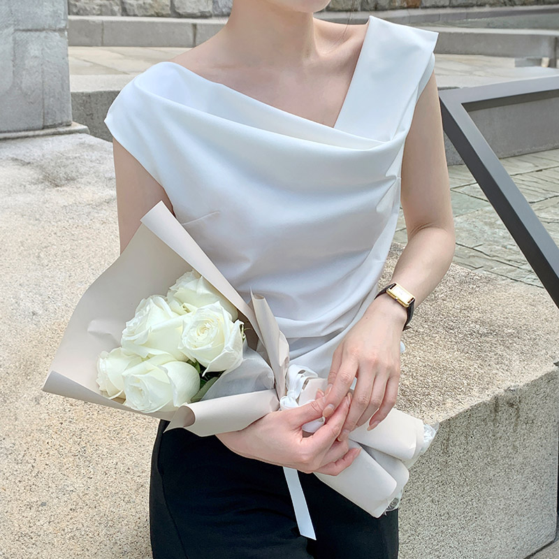 르멜리 스트랩 드레이프 블라우스 bs8376 - 상세 이미지 4