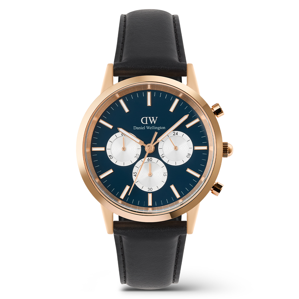 다니엘 웰링턴 ICONIC CHRONOGRAPH 데일리 남성 크로노그래프 가죽시계 로즈골드 - 상품 이미지