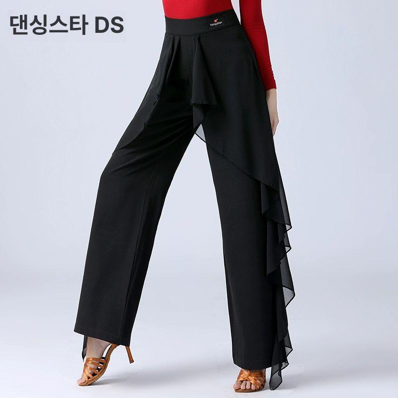라인댄스바지 라틴 댄스복 살사 라인댄스 팬츠 블랙 S 허리둘레66.7cm - 상세 이미지 2