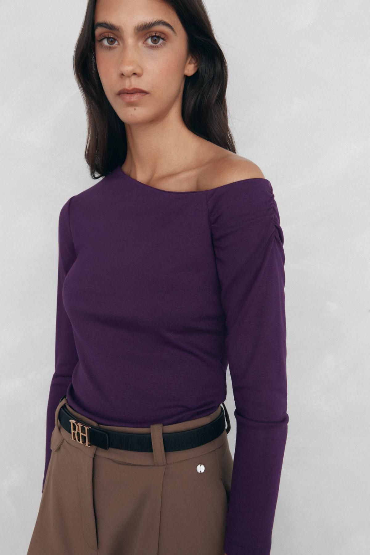 페드로 델 이에로 에코베로 비스코스 셔링 오프숄더 긴팔 티셔츠 8622500 MORADO - 상세 이미지 2