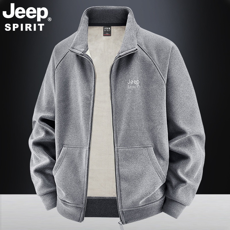 JEEP SPIRIT 가을 루즈 캐주얼 남성 재킷 플리스 스탠드 칼라 카디건 재킷 - 상세 이미지 4