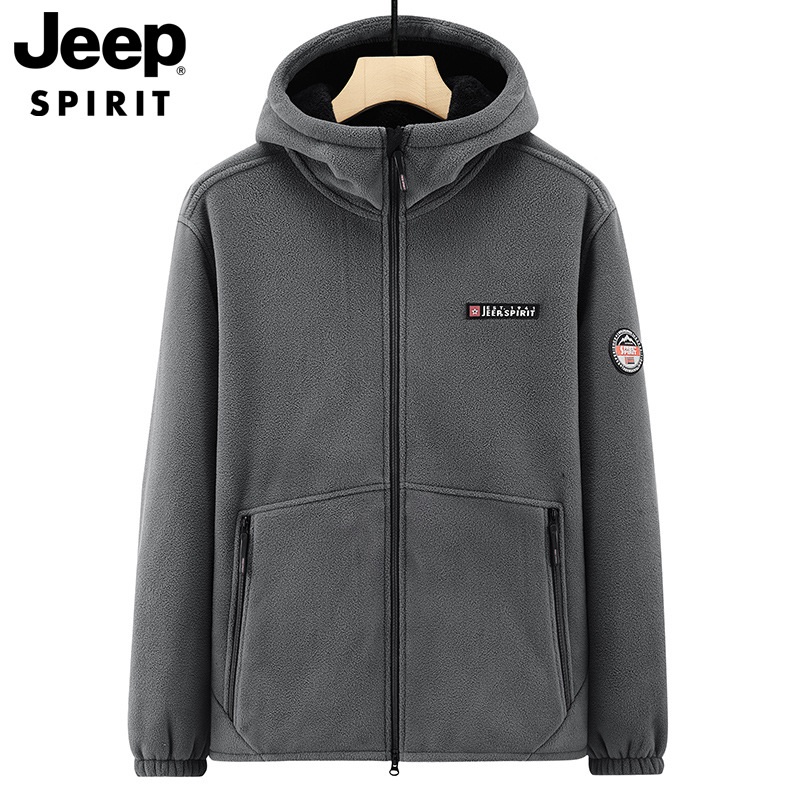 JEEP SPIRIT 남성 가을 겨울 후드 스포츠웨어 아웃도어 따뜻한 캐주얼 플리스 재킷 - 상품 이미지