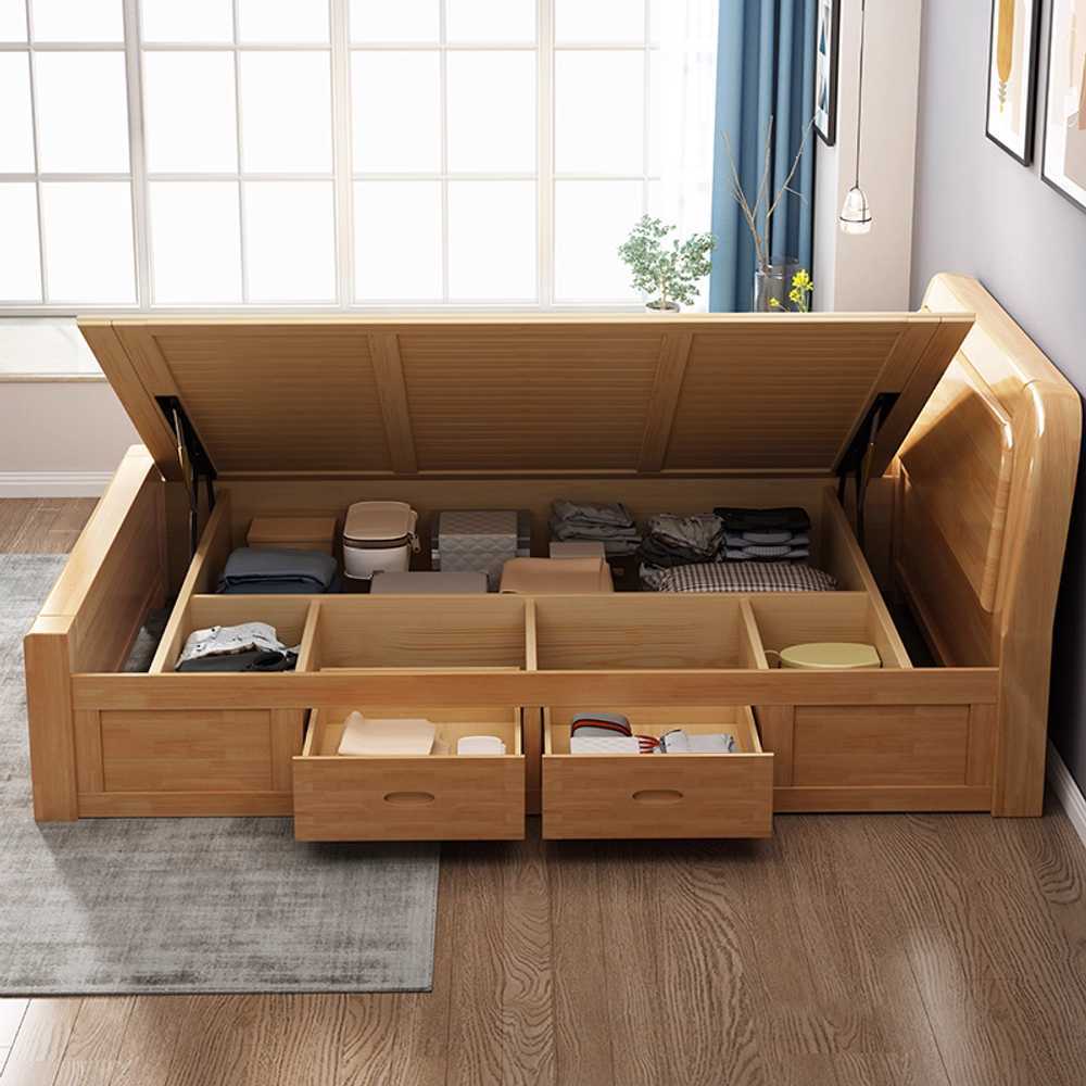 리프트업 서랍형 침대 프레임 수납 강화 원목 선반 싱글침대 1200x2000mm - 상세 이미지 2