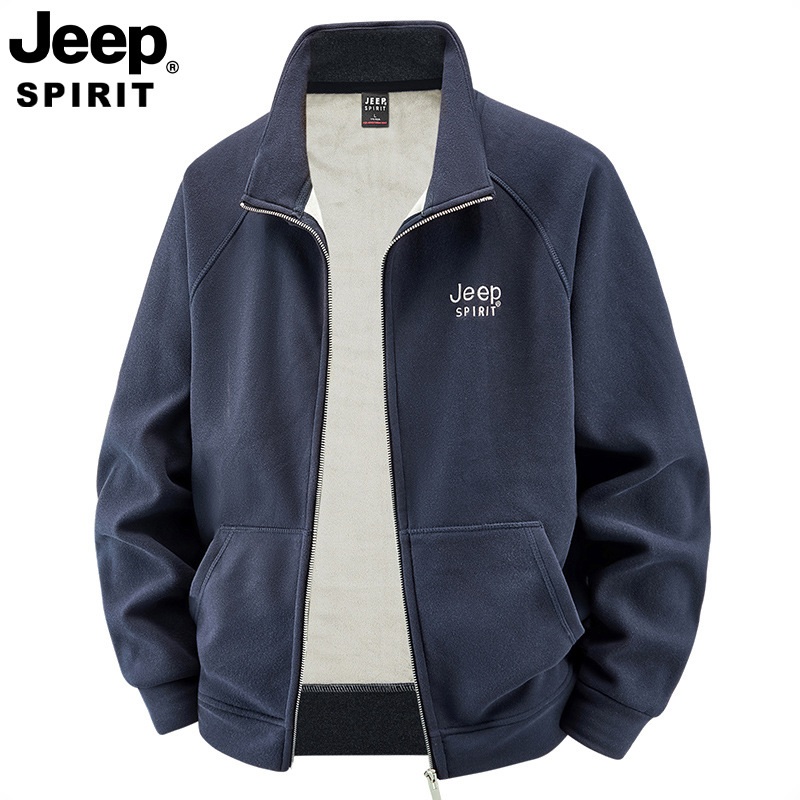 JEEP SPIRIT 가을 루즈 캐주얼 남성 재킷 플리스 스탠드 칼라 카디건 재킷 - 상세 이미지 5
