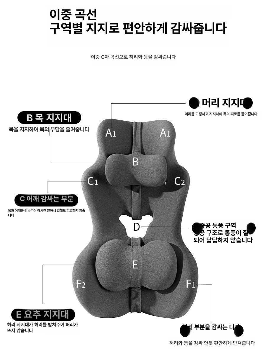 요추 허리 쿠션 사무실 메모리폼 자동차 등베개 메모리폼이 들어간 대형 요추 지지대 A - 상세 이미지 3