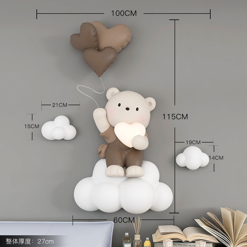 벽장식 곰돌이 소품 북유럽 거실 벽걸이 카페 장식품 현관 인테리어 키즈카페 구름 - 상세 이미지 3