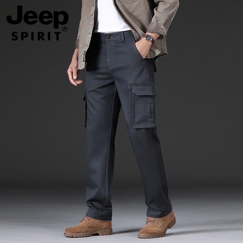 JEEP SPIRIT 가을 카고팬츠 남성 캐주얼 멀티 포켓 루즈핏 스트레이트 바지 - 상품 이미지