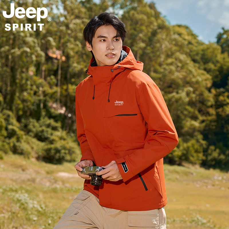 JEEP SPIRIT 남성 가을 겨울 아웃도어 바람막이 2피스 3-in-1 분리형 재킷 - 상세 이미지 4