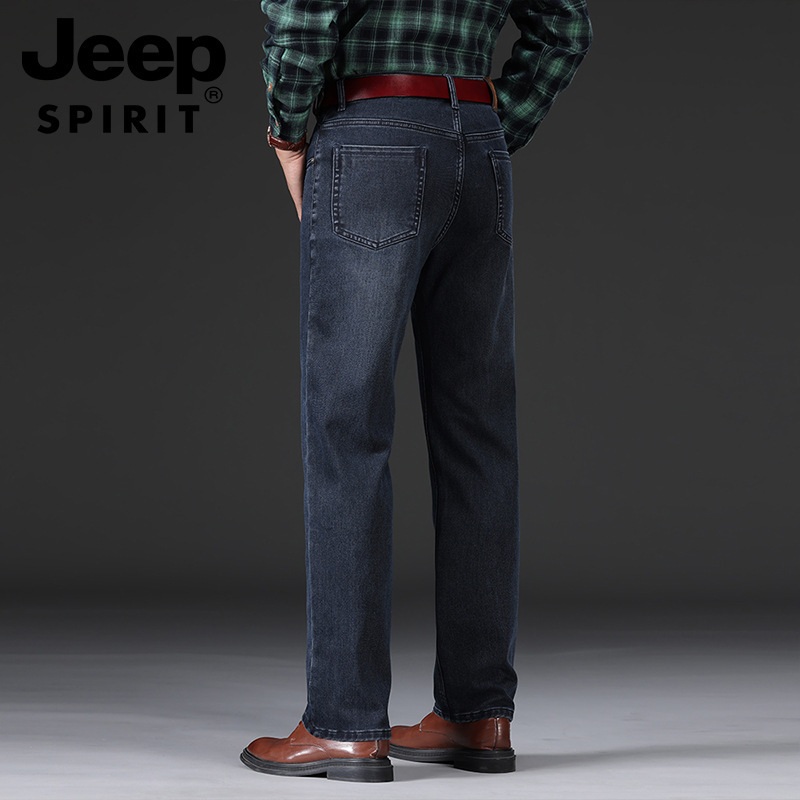 JEEP SPIRIT 남성 스트레이트 루즈 청바지 가을 겨울 두꺼운 따뜻한 스트레치 팬츠 - 상세 이미지 4