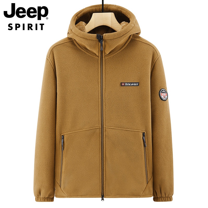 JEEP SPIRIT 남성 가을 겨울 후드 스포츠웨어 아웃도어 따뜻한 캐주얼 플리스 재킷 - 상세 이미지 3