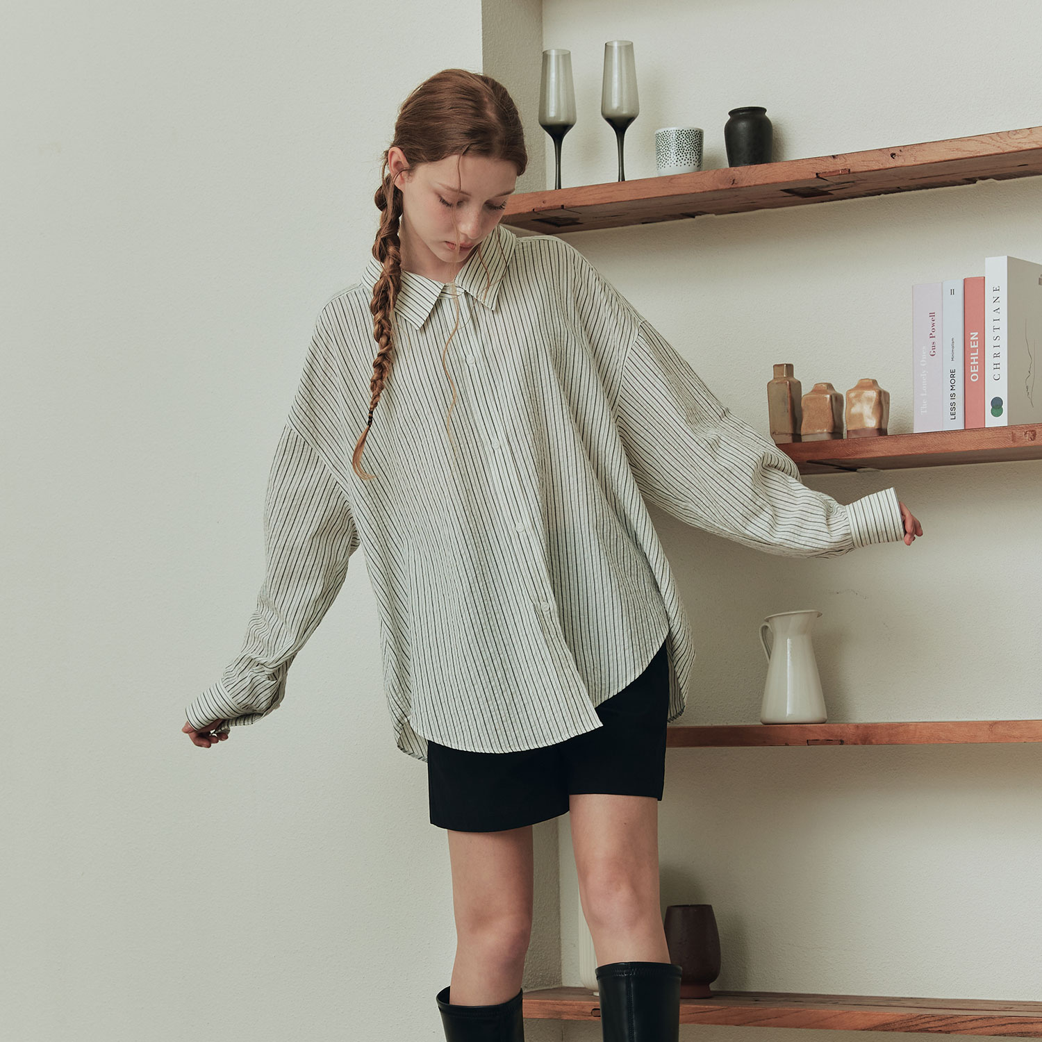 [제로스트릿] 하디 루즈핏 스트라이프 셔츠 HARDY LOOSE FIT STRIPE SHIRT / IVORY - 상세 이미지 3