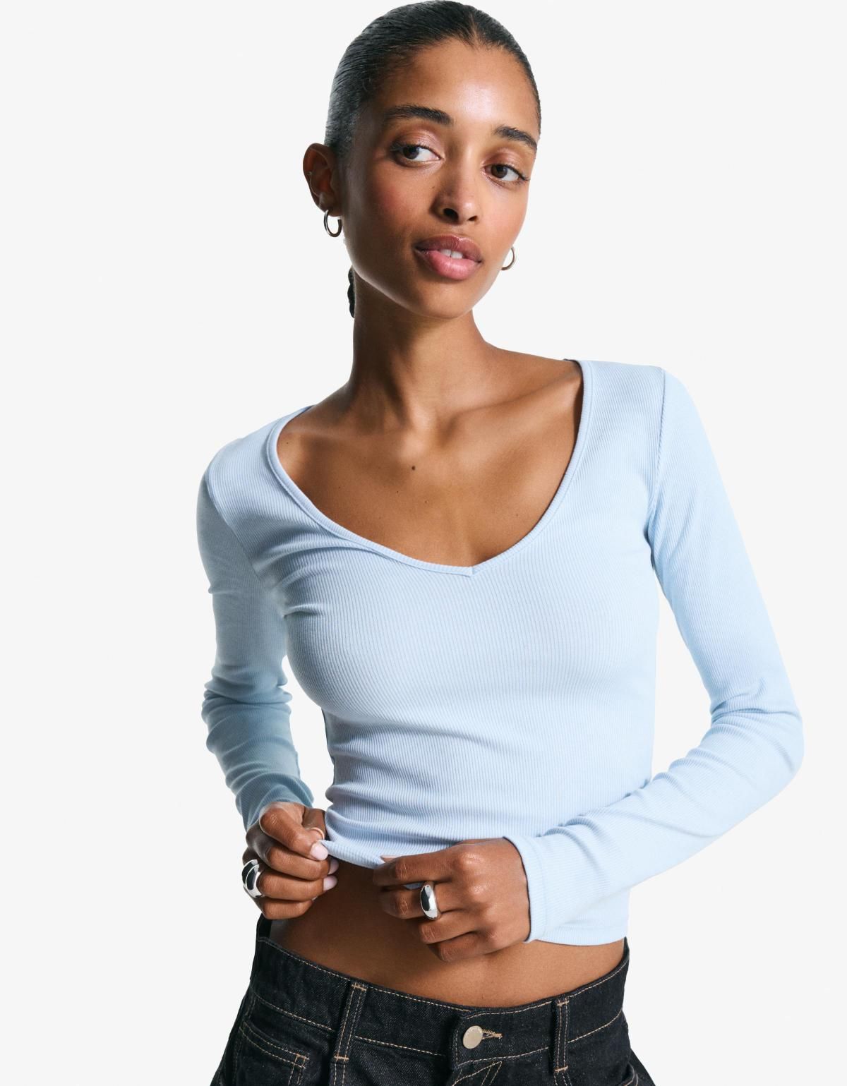 버쉬카 베이직 브이넥 긴팔 티셔츠 7543/205 LIGHT BLUE - 상세 이미지 5