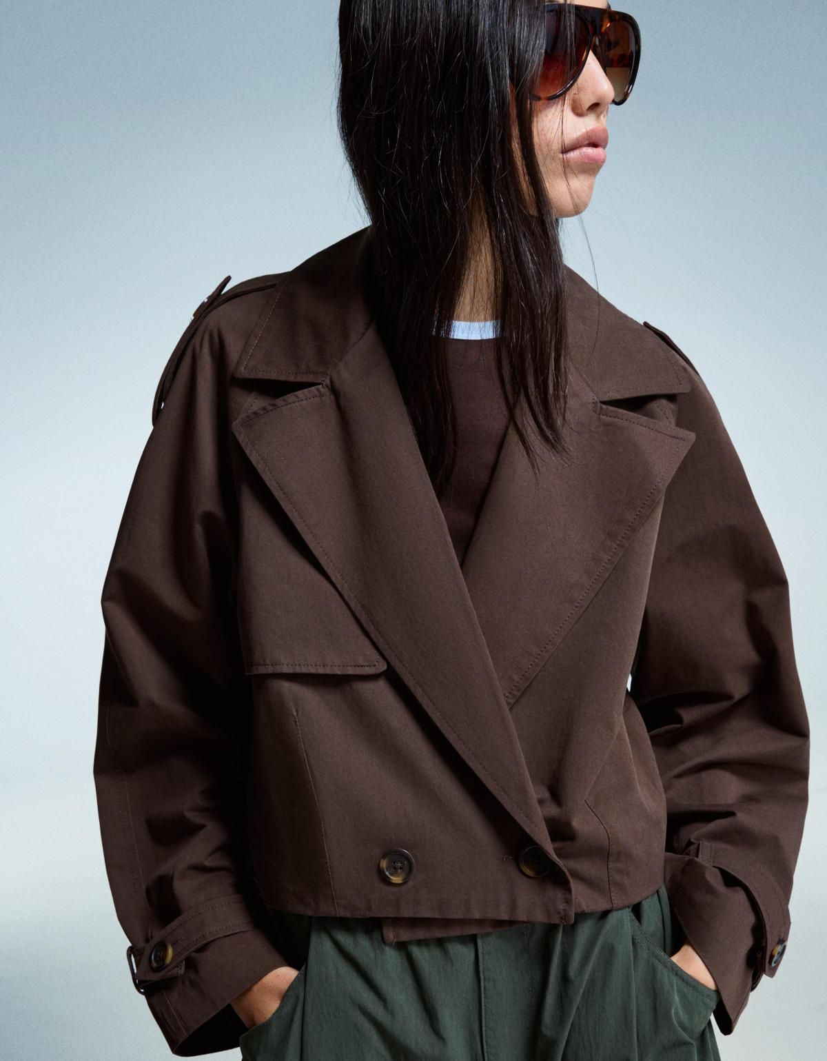 버쉬카 트렌디 크롭 트렌치 재킷 1421/085 BROWN - 상세 이미지 4