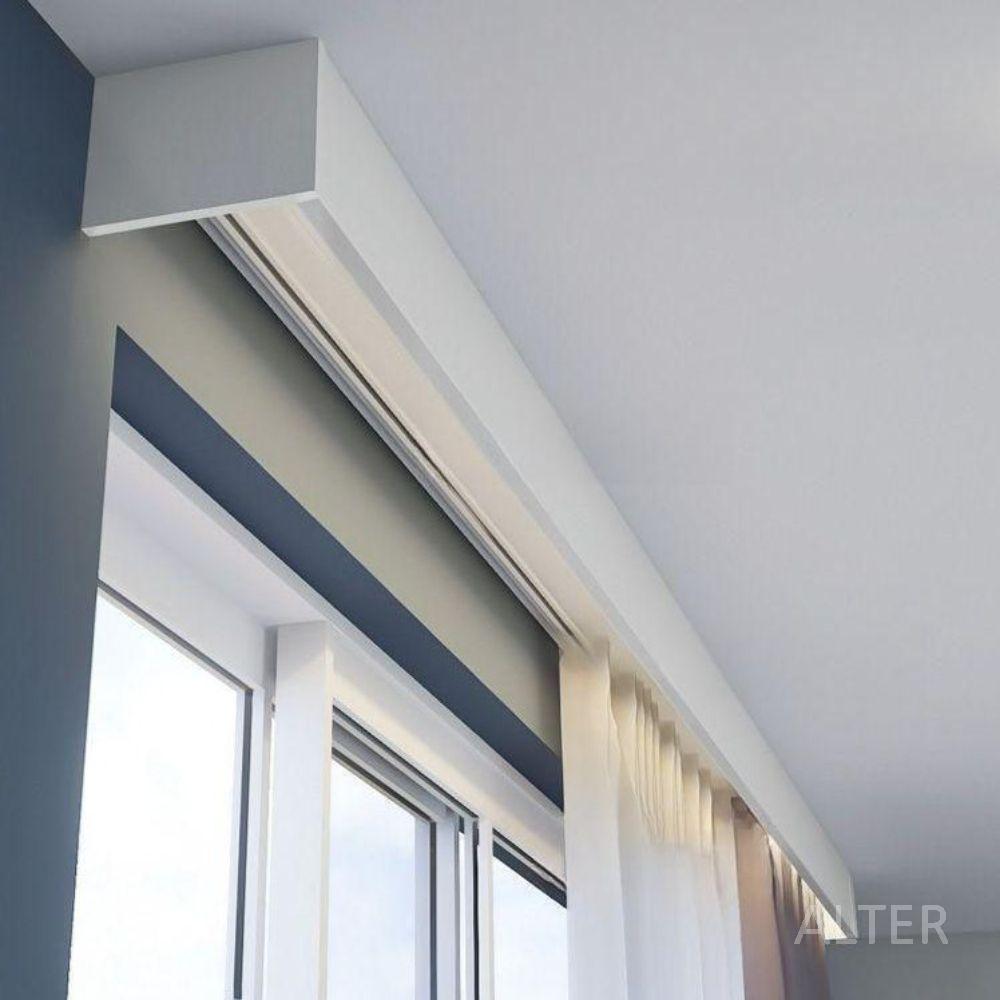 커튼 박스 셀프 무타공 블라인드 압축봉 브라켓 레일 화이트-천장 단일 레일 1.2m - 상품 이미지