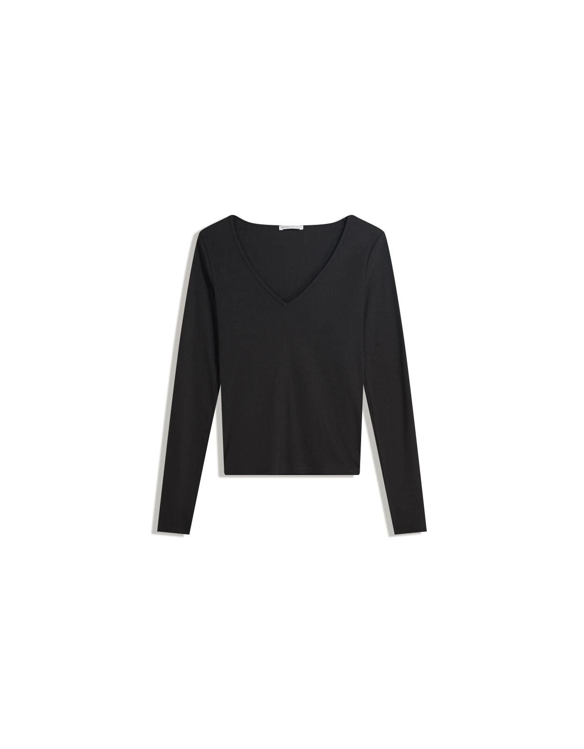 버쉬카 베이직 브이넥 슬림핏 긴팔 티셔츠 7543/205 BLACK - 상세 이미지 3