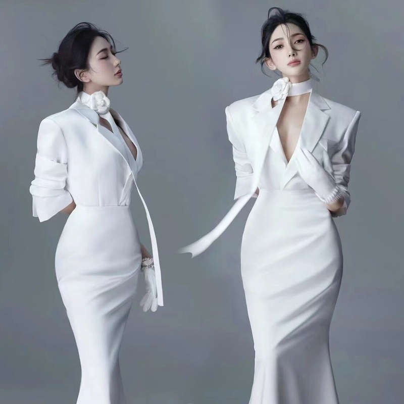 빈티지 웨딩드레스 웨딩 의상 스튜디오 스냅촬영 촬영 복고 신부 화보 셀프 화이트 - 상품 이미지