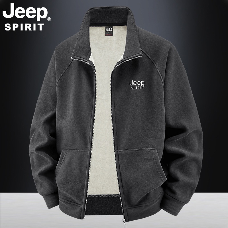 JEEP SPIRIT 가을 루즈 캐주얼 남성 재킷 플리스 스탠드 칼라 카디건 재킷 - 상세 이미지 3