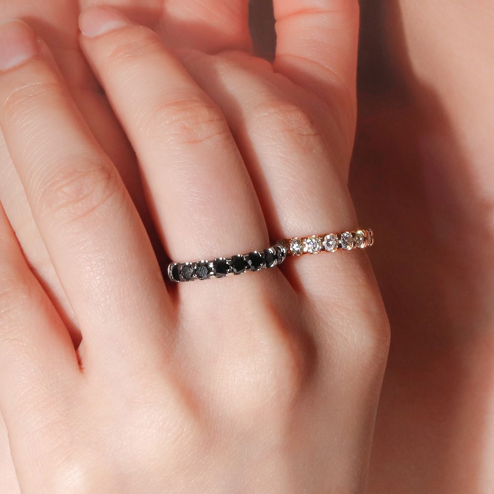 1부 천연 블랙 다이아 반지 가드링 3미리 하프 이터니티 여자 기념일 선물 라운핏 14K - 상세 이미지 5