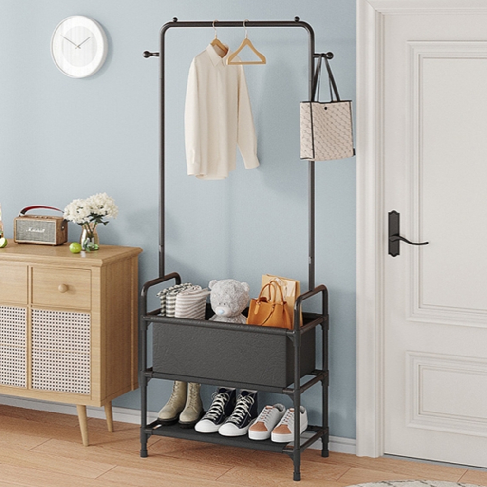 튼튼한 철제 옷행거 2단 수납 선반행거 원룸 스탠딩 옷걸이
