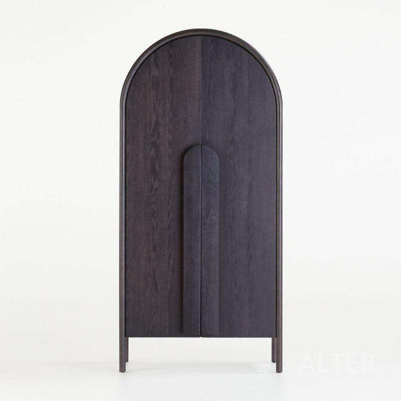 나무 장롱 아치형 원목 정리함 빈티지 옷장 이불장 수납장 100x50x200cm 블랙 - 상세 이미지 5