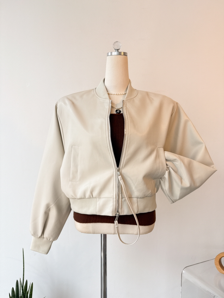 원 스트링 투웨이 지퍼 숏 레더 자켓