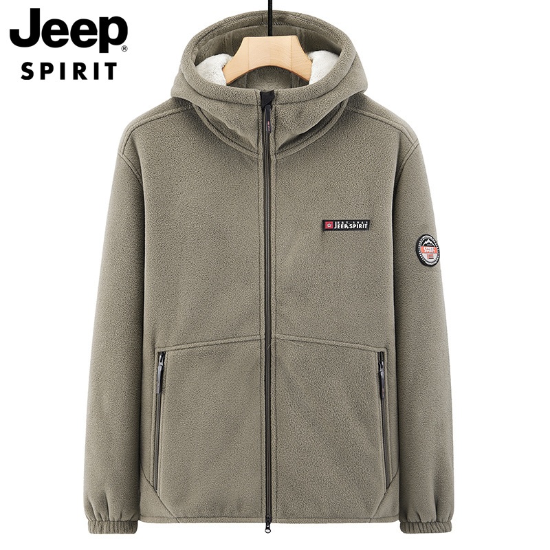 JEEP SPIRIT 남성 가을 겨울 후드 스포츠웨어 아웃도어 따뜻한 캐주얼 플리스 재킷 - 상세 이미지 4