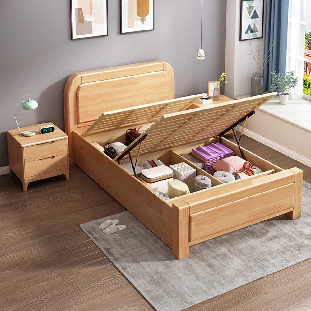 리프트업 서랍형 침대 프레임 수납 강화 원목 선반 싱글침대 1200x2000mm - 상세 이미지 4