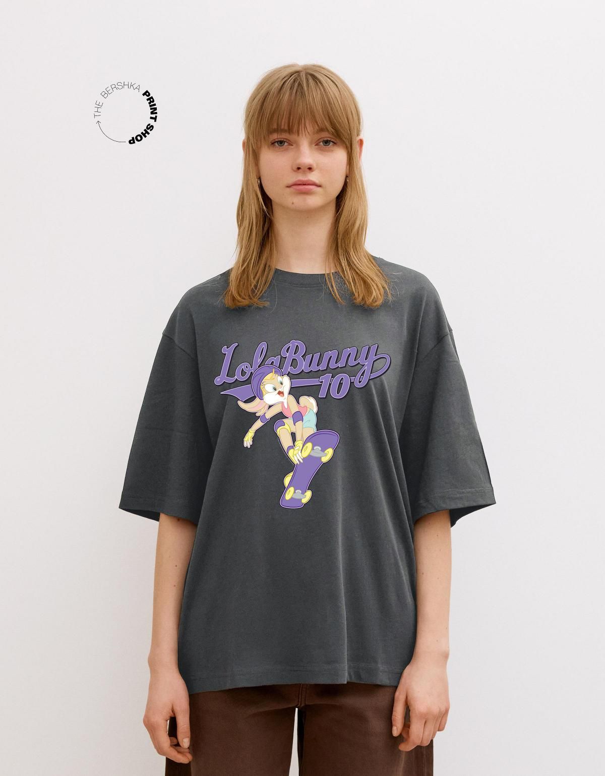 버쉬카 루니튠즈 프린트 오버핏 반팔 티셔츠 2019/831 DARK GREY - 상품 이미지