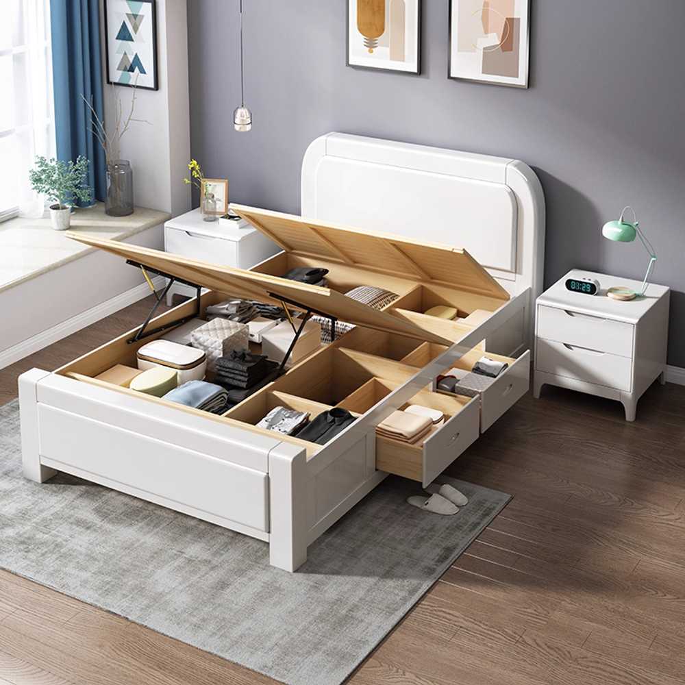 리프트업 서랍형 침대 프레임 수납 강화 원목 선반 싱글침대 1200x2000mm - 상세 이미지 3