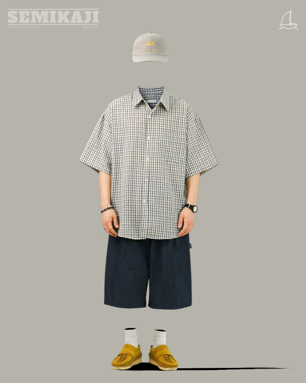 WY Stripe Carpenter Patch Bermuda Pants - 세미카지