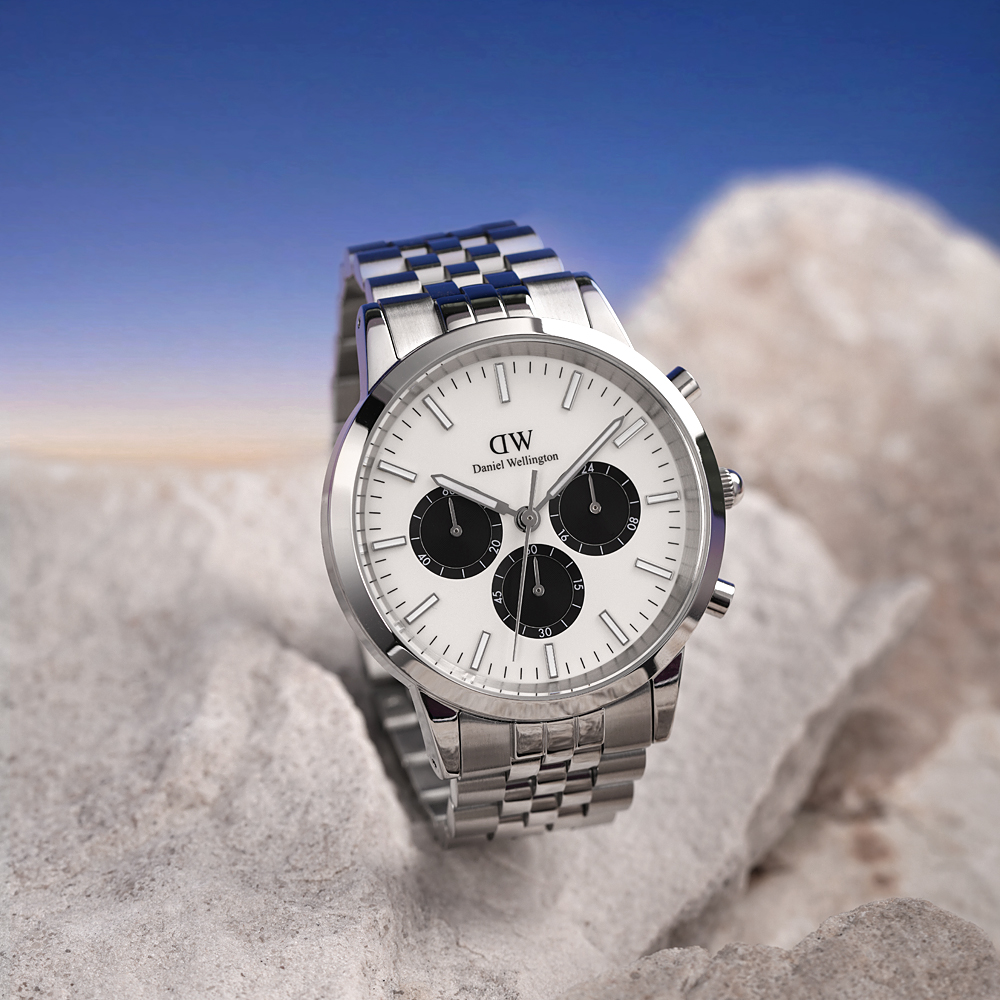[다니엘 웰링턴] ICONIC CHRONOGRAPH LINK 오프화이트 판다 쿼츠 남성메탈시계 - 상품 이미지