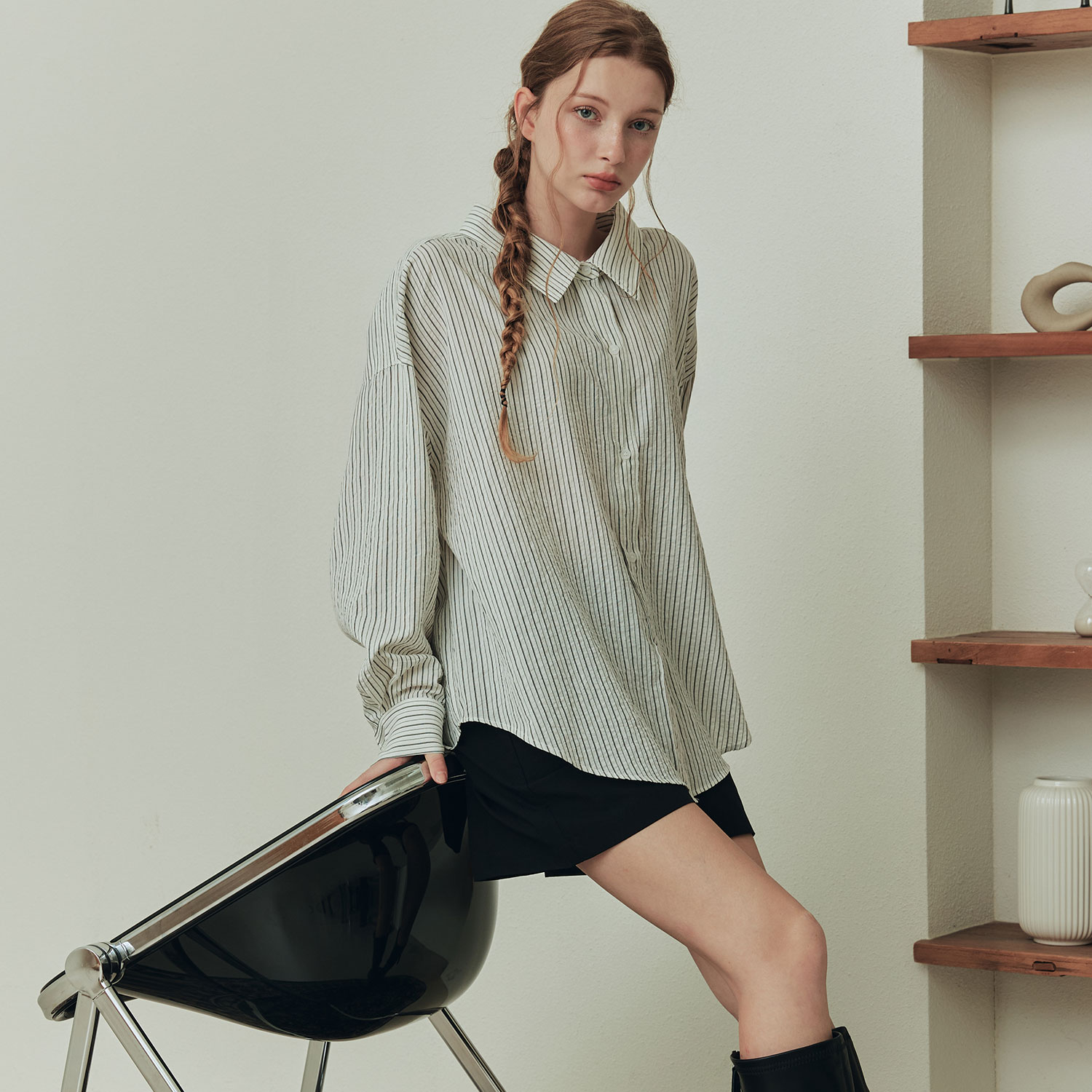 [제로스트릿] 하디 루즈핏 스트라이프 셔츠 HARDY LOOSE FIT STRIPE SHIRT / IVORY - 상세 이미지 2