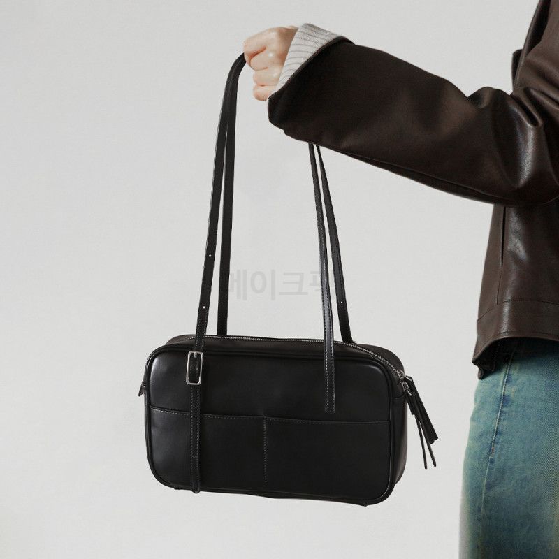 클래식 스퀘어 롱스트랩 숄더백 천연 소가죽 직장인 오피스룩 하객룩 데일리 가방 - 상세 이미지 3
