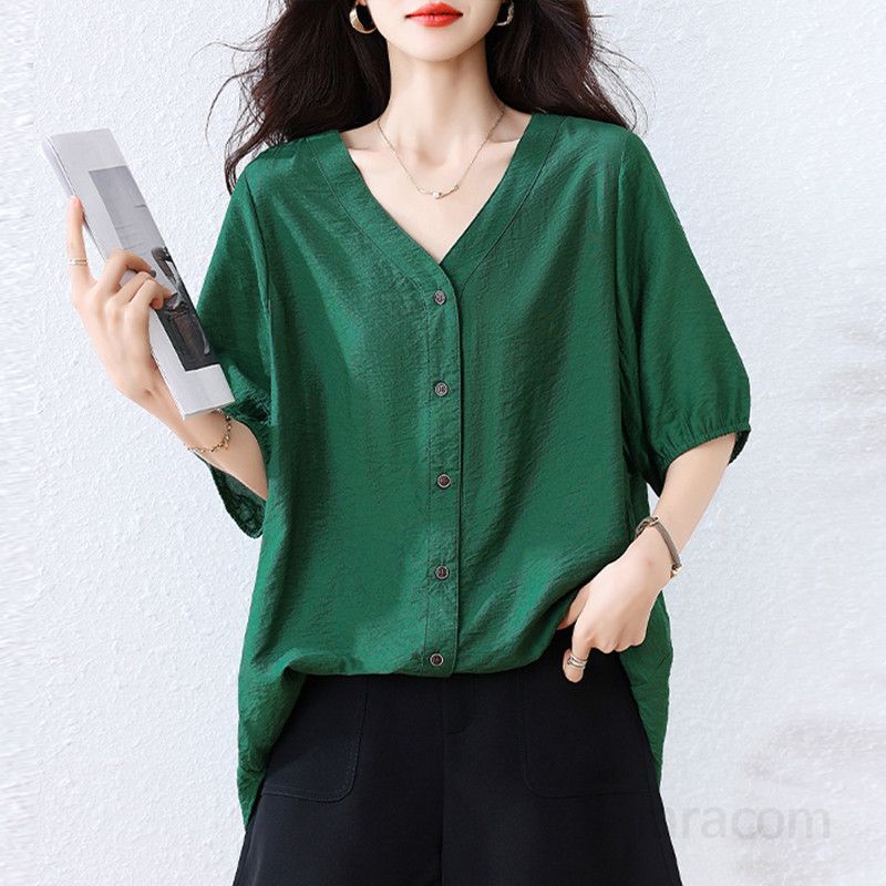 여름 루즈핏 브이넥 가디건 원피스 시원한 착용감 중년 여성 캐주얼 라지 사이즈 셔츠 스타일 여행 휴양지룩 빅사이즈 - 상품 이미지
