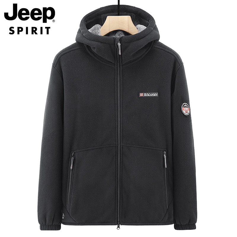 JEEP SPIRIT 남성 가을 겨울 후드 스포츠웨어 아웃도어 따뜻한 캐주얼 플리스 재킷 - 상세 이미지 2