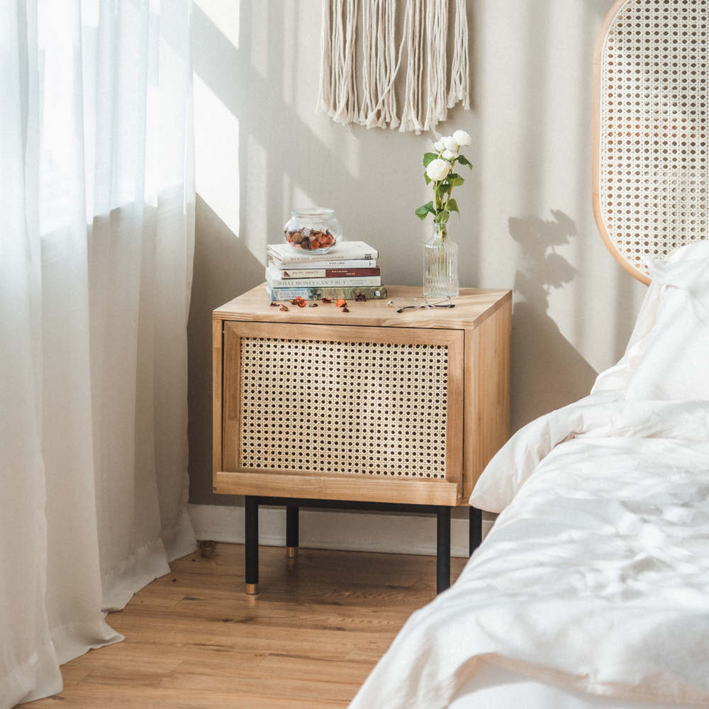 번드 비스트로 라탄 원목 매거진 침대 협탁