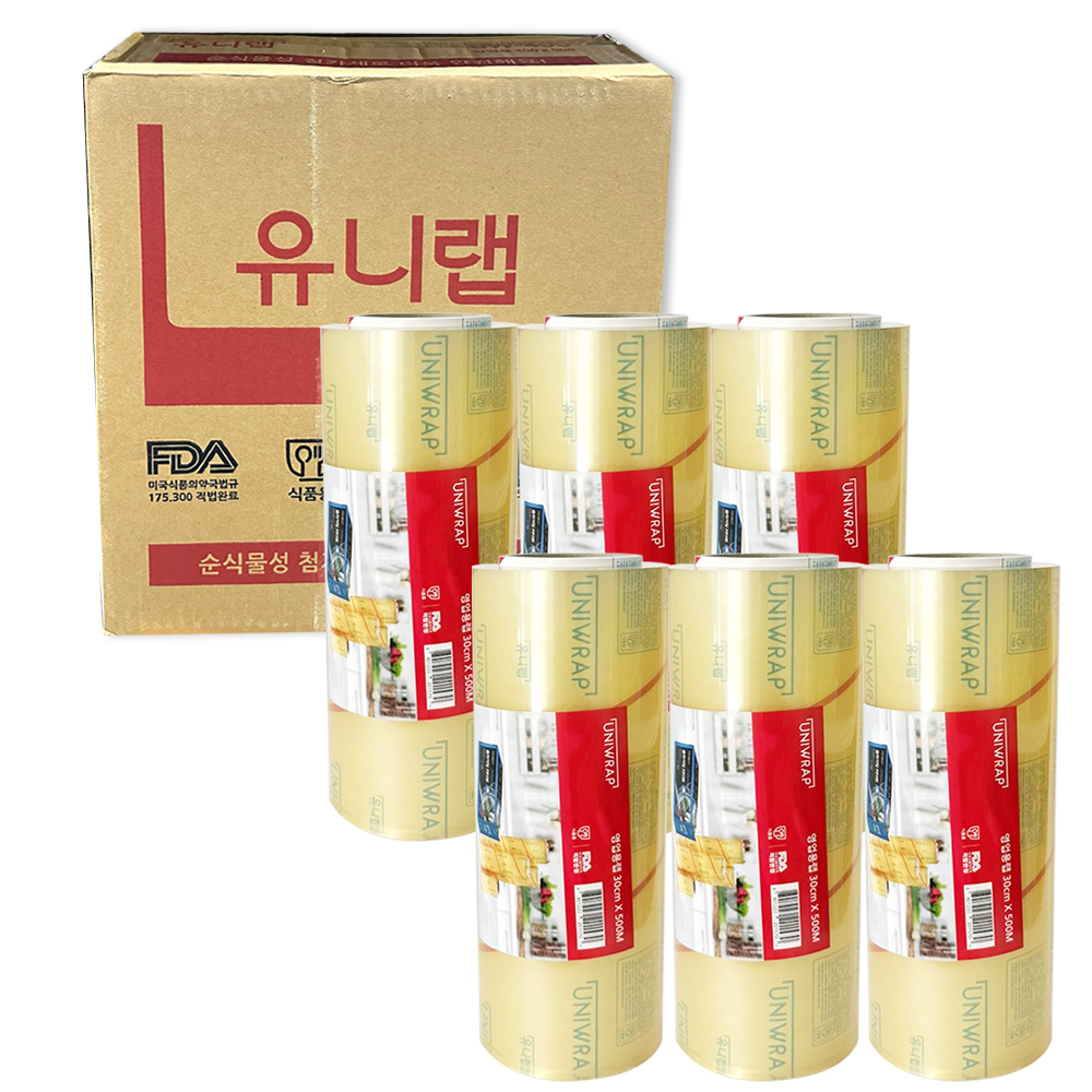 업소용 유니랩 식품포장랩 PVC 대용량 30cm x 500m 박스(6입) - 메인 이미지