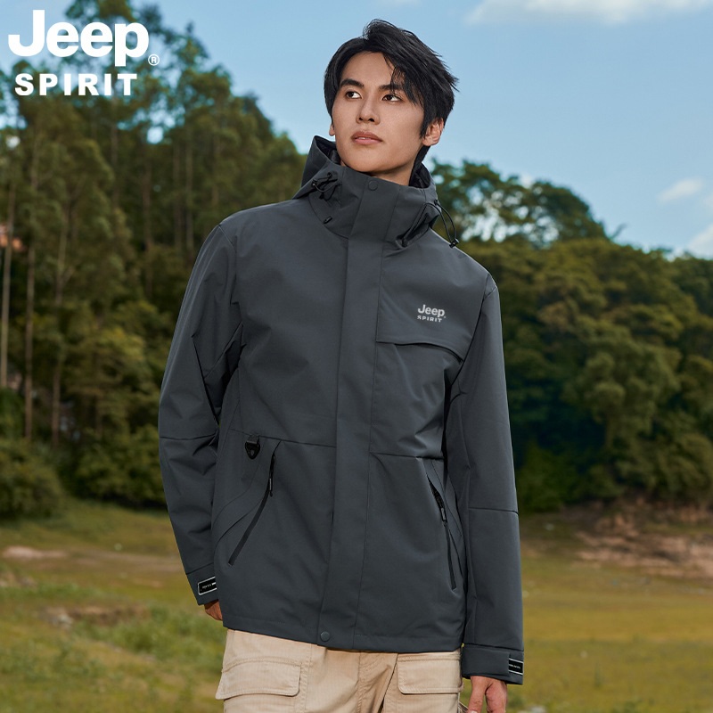 JEEP SPIRIT 남성 가을 겨울 아웃도어 바람막이 2피스 3-in-1 분리형 재킷 - 상세 이미지 3