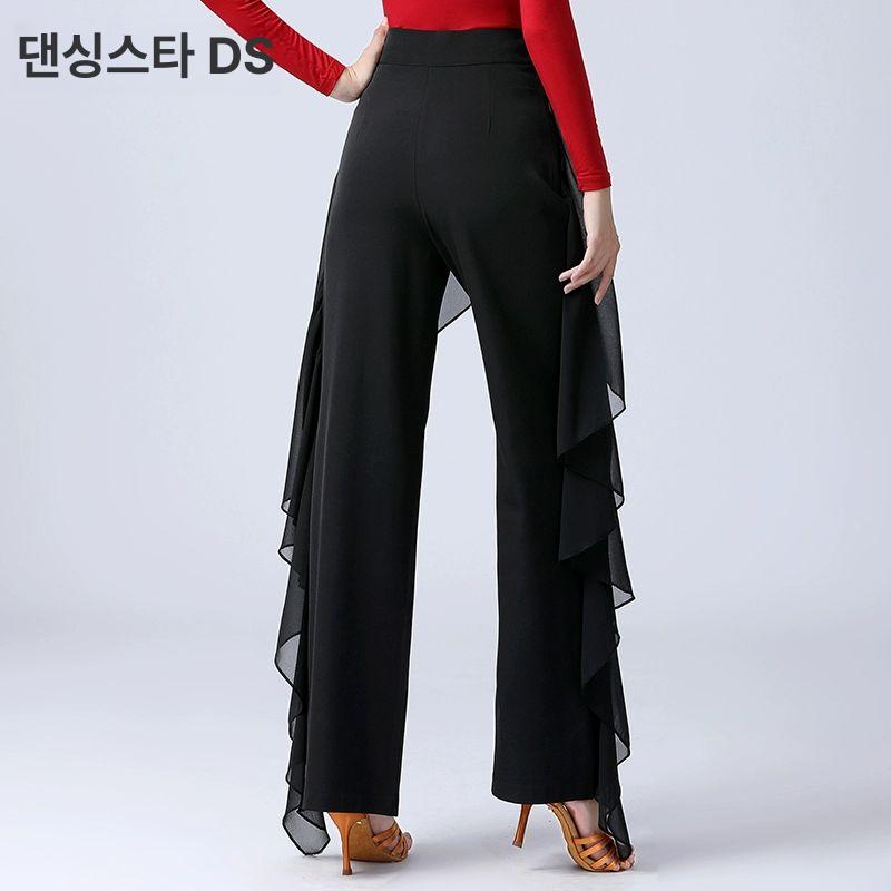 라인댄스바지 라틴 댄스복 살사 라인댄스 팬츠 블랙 S 허리둘레66.7cm - 상세 이미지 5