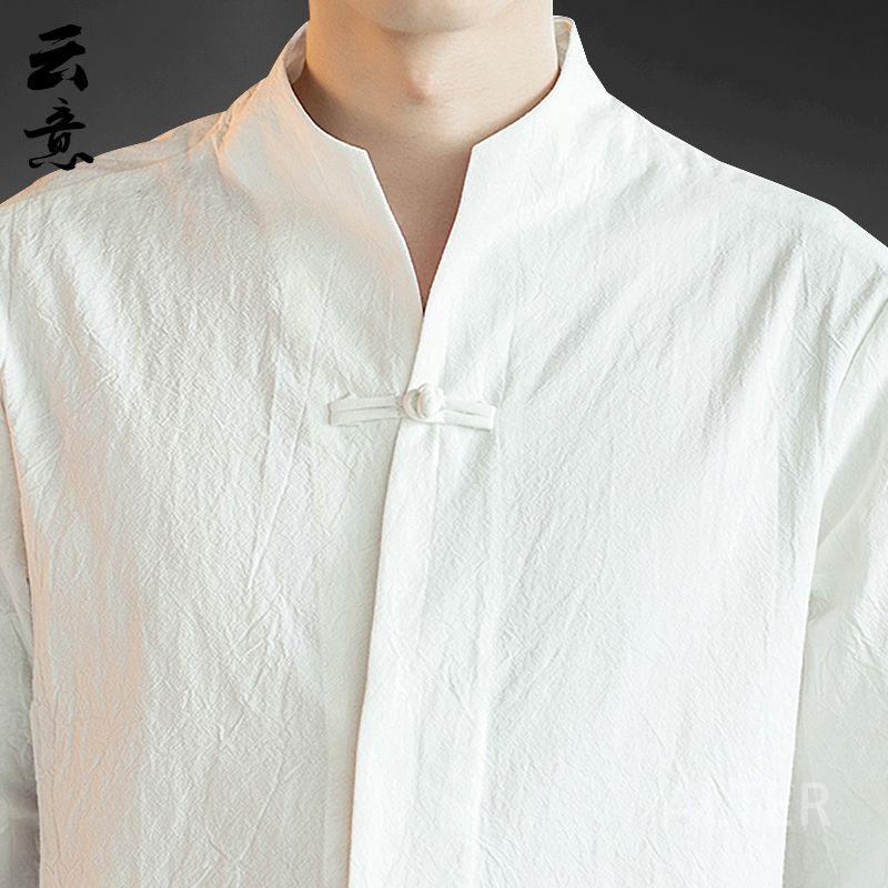 남자 생활 한복 린넨 저고리 도포 법복 개량 긴팔 상의 화이트 (일반 소매) L (55-62.5kg) - 상세 이미지 3