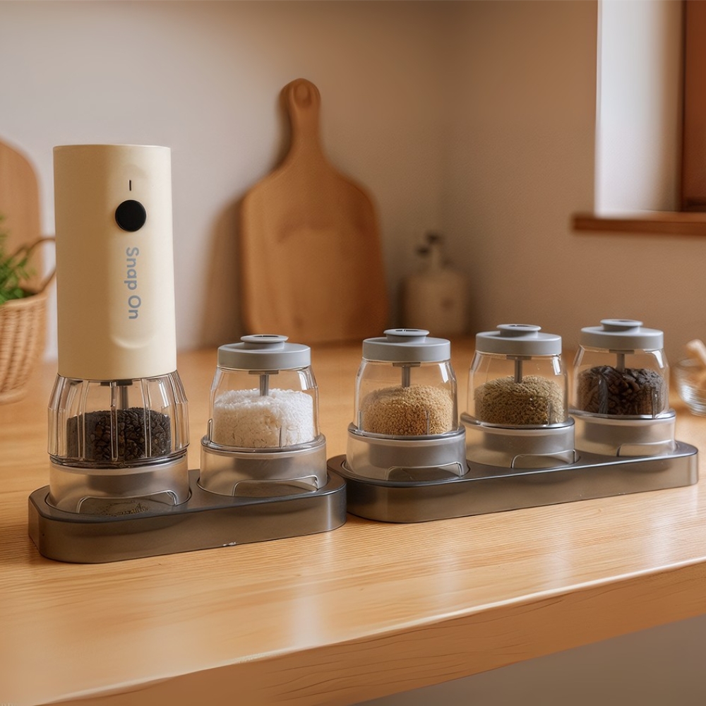 [디클] 5in1 스냅온 전동 후추 자동 그라인더 소금 후추그라인더 충전식 보틀5개+거치대