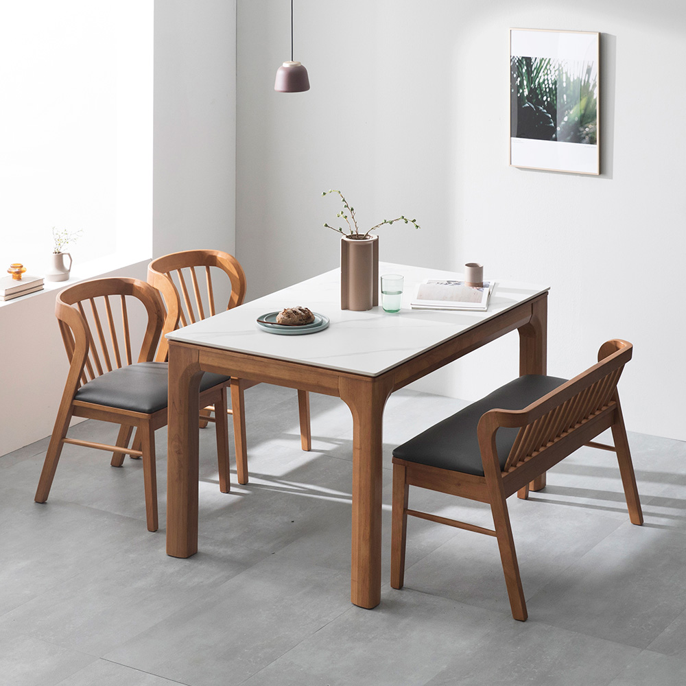 장인가구 디네트 컴포트 세라믹 원목 테이블 4인용 식탁세트 (식탁1)