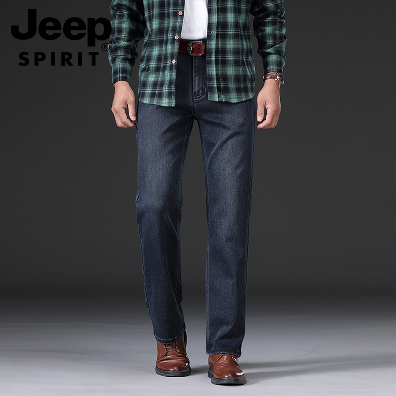 JEEP SPIRIT 남성 스트레이트 루즈 청바지 가을 겨울 두꺼운 따뜻한 스트레치 팬츠 - 상품 이미지