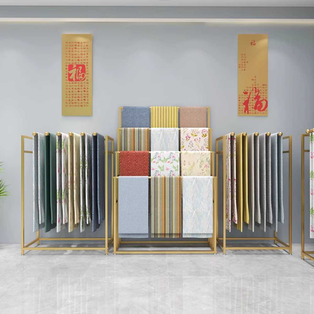 매트 카펫 원단 진열대 회전형 샘플 걸이 스탠드 블랙 4단 120x50x180cm - 상품 이미지