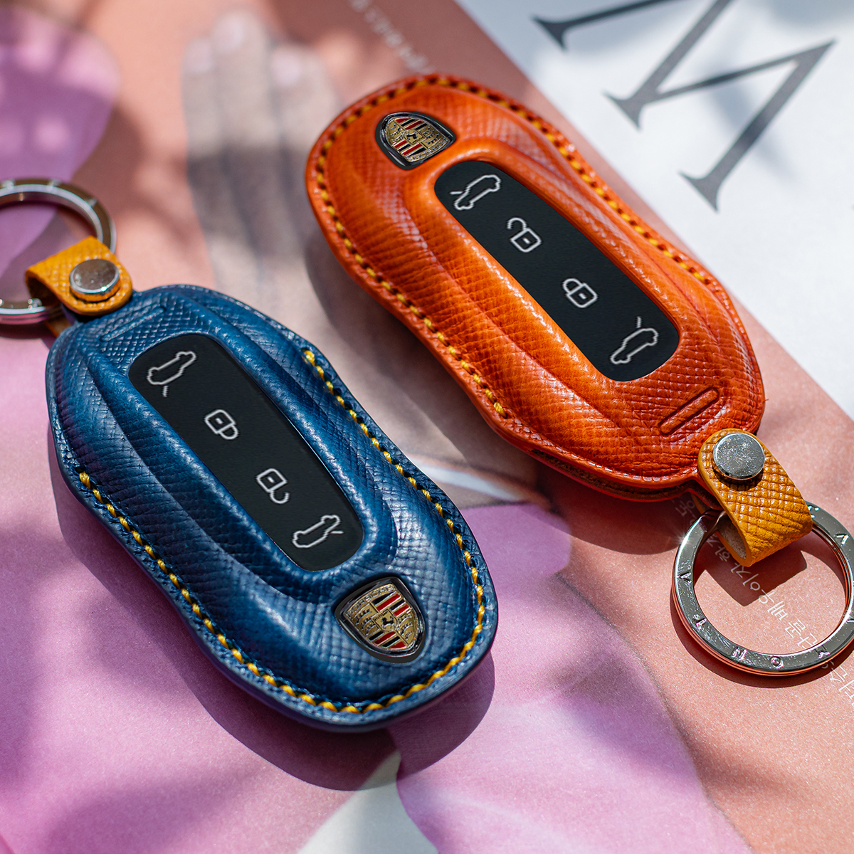 까사몬타 포르쉐 카이엔 마칸 파나메라 타이칸 가죽 키링 키커버 차 키케이스