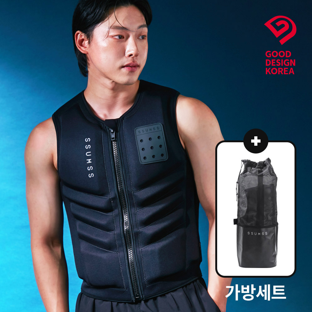 썸쓰 성인 구명조끼 슬림핏 남자 여자 라이프자켓 ACTIVE+가방세트 블랙, 70kg